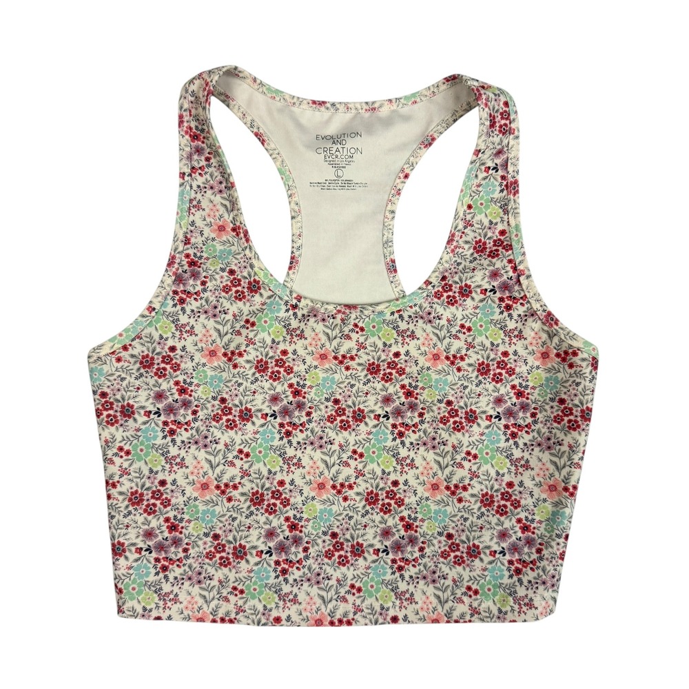 Evolution and Creation Floral Racerback Tank Top Women's Large Cropped Floral